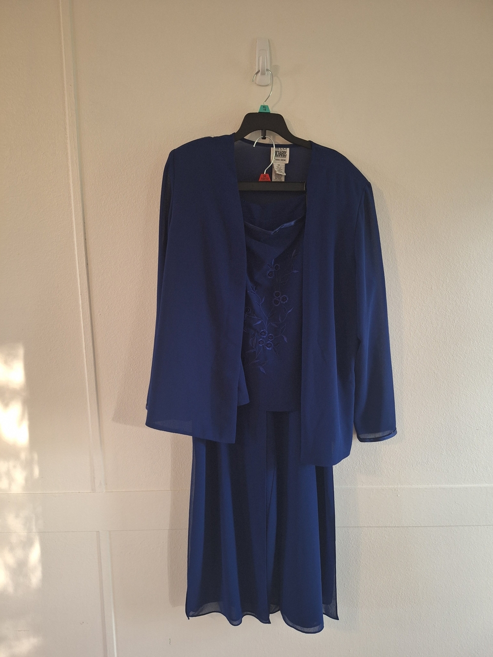 R & M Richards Royal Blue Women's Skirt Over Lay Pants Set